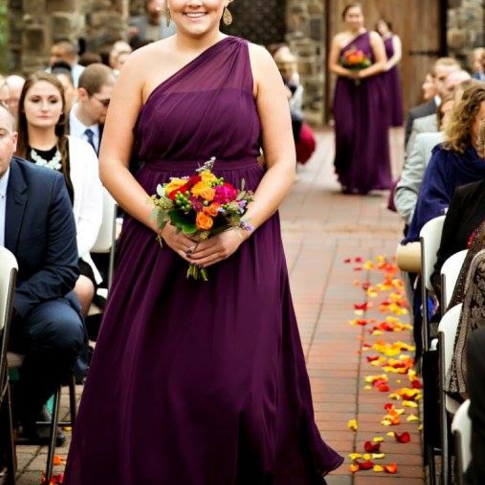 One Shoulder Plum Floor Length Dress